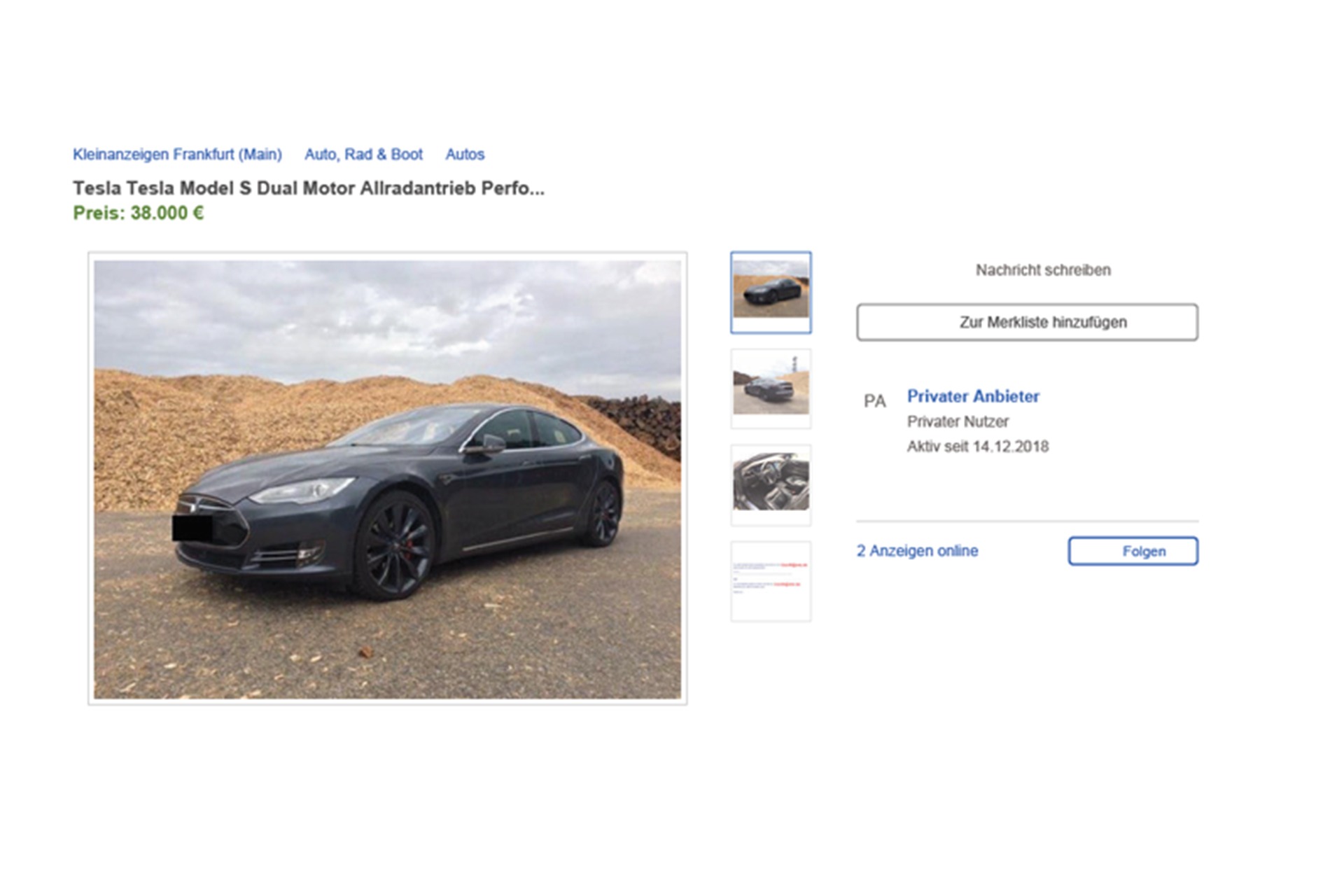 Tesla Fake Annonce Betrug Betrugsversuch eBay Kleinanzeigen Online Marktplatz Verkauf